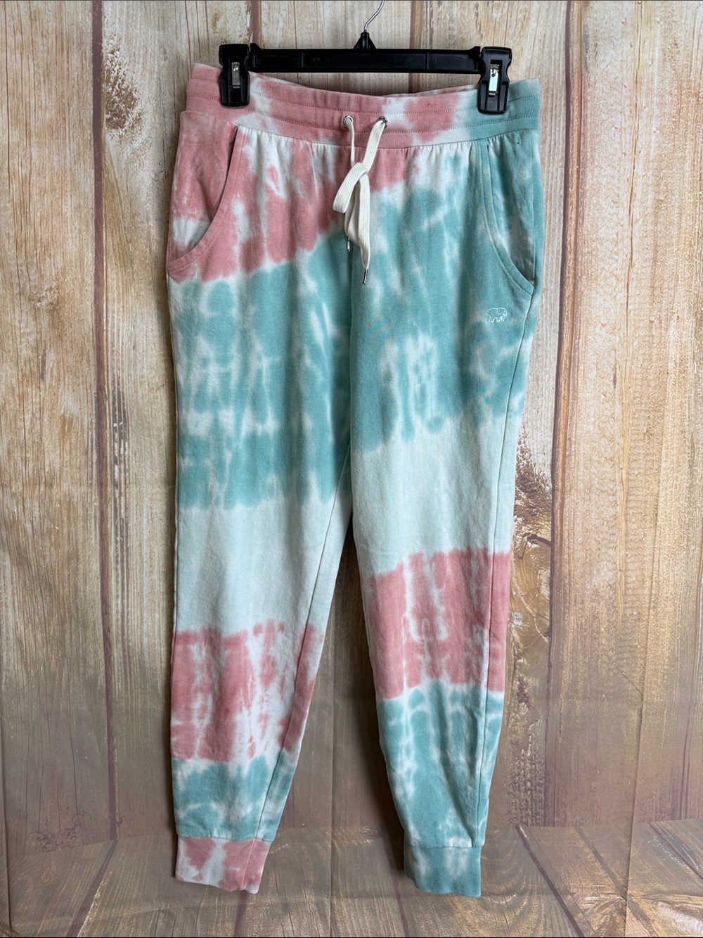 💵Ivory Ella Save The Elephants Tie-Dye Jogger Pants - Pink & Teal Size XSmall